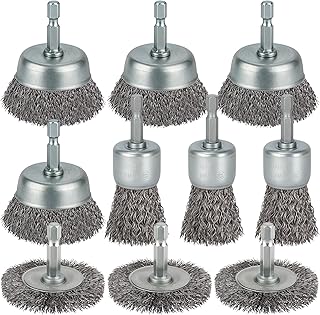 WENORA 10 Pcs Wire Brush for Drill, Coarse Carbon Steel Crimping Wire Wheel | 1/4 Inch Hex Shank, Cup Brush Drill Bit for Cleaning Rust, Stripping and Abrasive