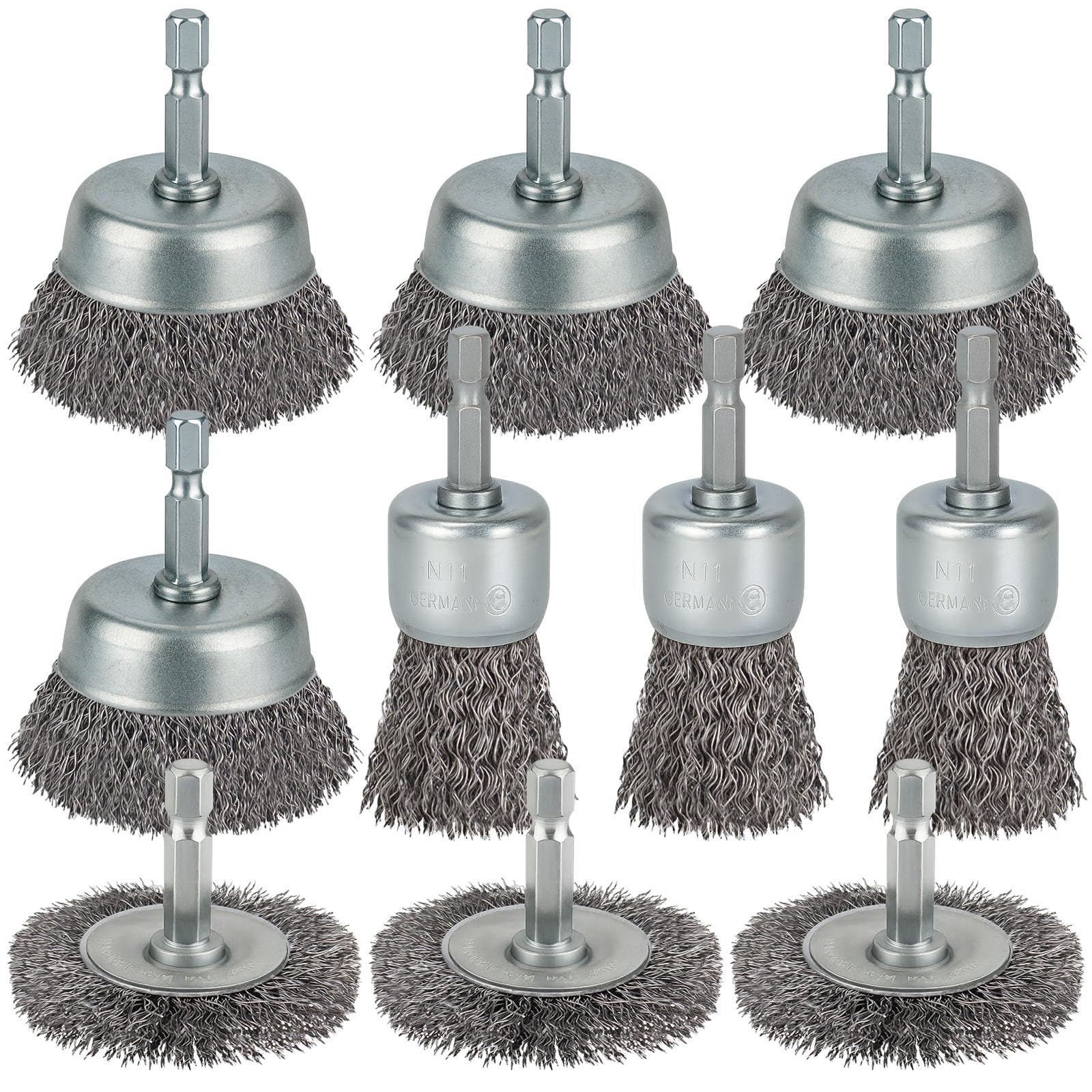 WENORA 10 Pcs Wire Brush for Drill, Coarse Carbon Steel Crimping Wire Wheel | 1/