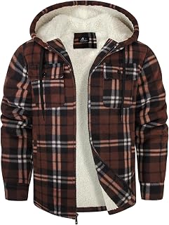 SCODI Men's Flannel Shirt Jacket Fleece Sherpa Lined Plaid Zip Up Hoodies