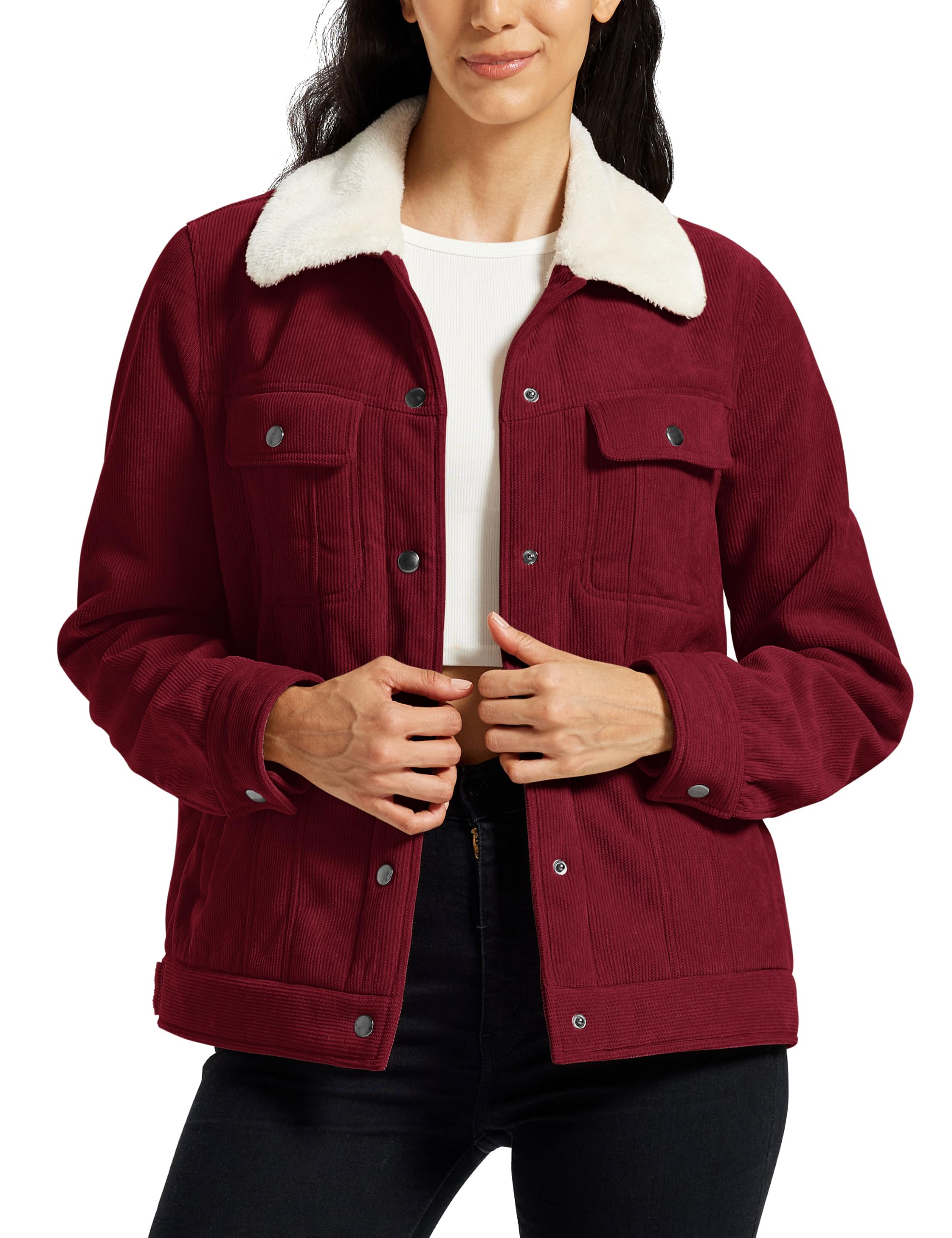 MoFiz Women Winter Fleece Jacket Fashion Button Down Casual Corduroy Jacket