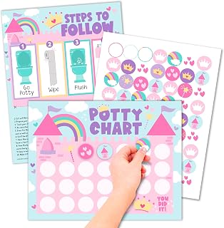 10 Potty Training Chart for Toddler Girls Sticker Reward Chart for Kids | Sticker Chart for Kids Potty Training Rewards for Girls Toilet Success, 8.5x11 Princess Potty Chart for Toddlers Girls