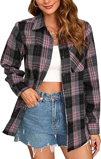 Women's Plaid Shirt Flannel Lumberjack Western Casual Long Sleeve Classic Button Down Blouses