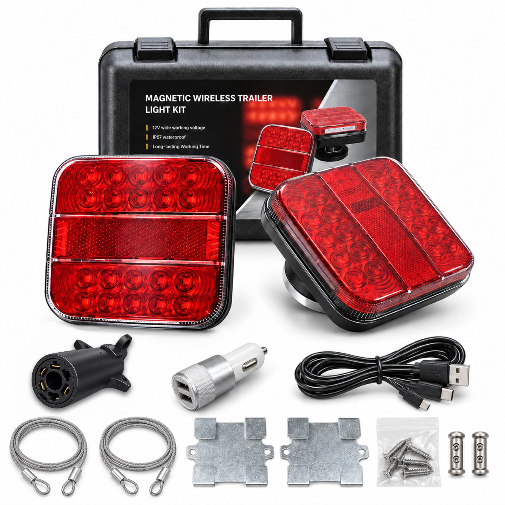 OOGKA Wireless Trailer Lights Magnetic, LED Tow Light Kit | 7/4-Pin Plug | 30s M