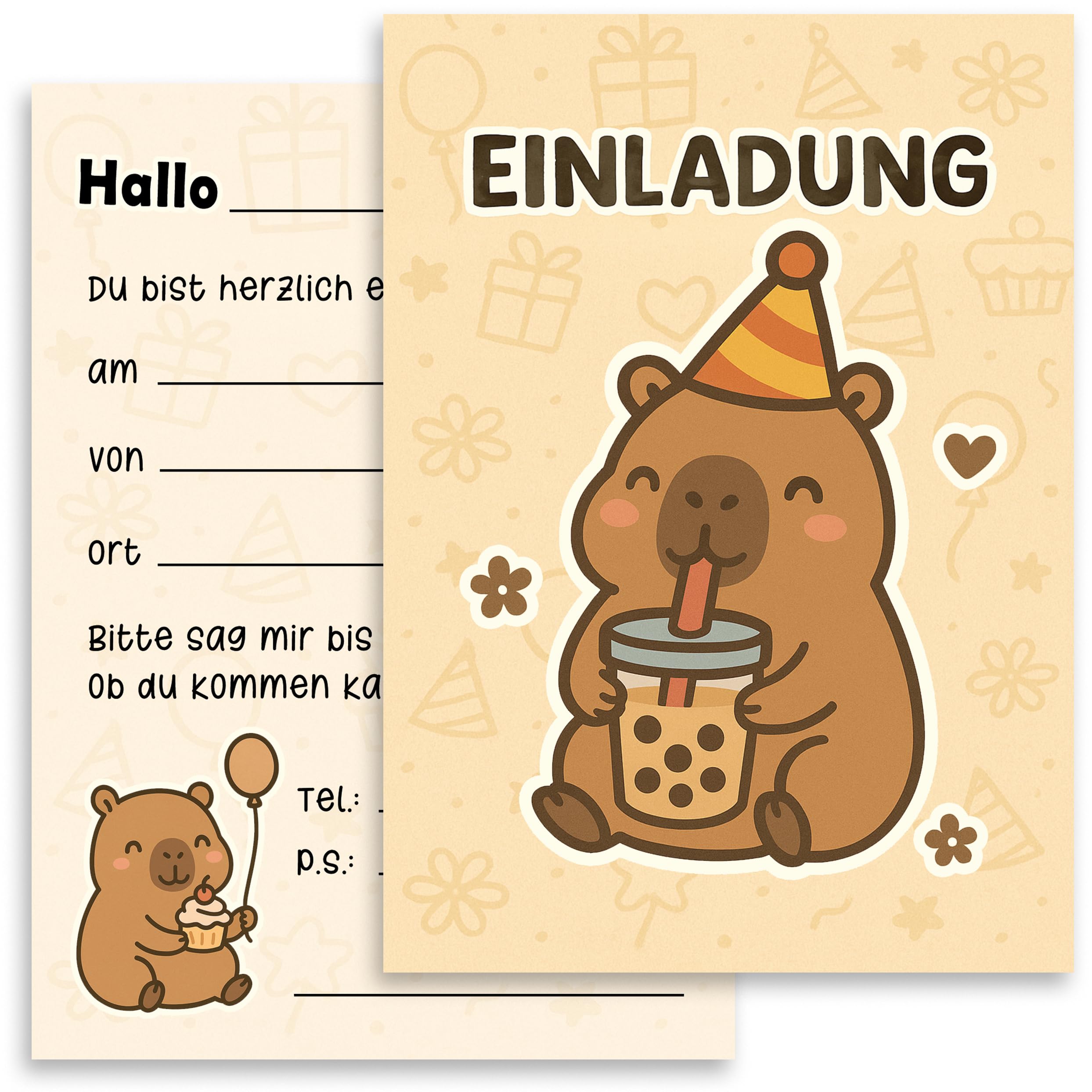 E&G Klasse 10 x Invitation Cards Capybara Boba Animal Motif Children's Birthday 