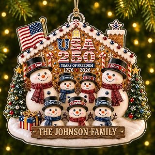 Personalized Christmas Ornaments 2026 Family of 2/3/4/5/6/7/8/9 Custom Snowman Ornament with Names and Year, for Family of 2/3/4/5/6/7/8 Members, Custom Ornament Xmas Gift Idea