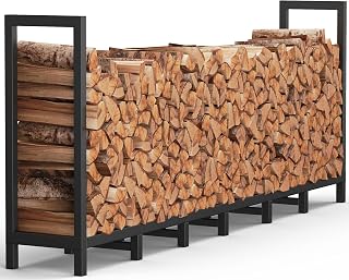 BALIE SPACE 8ft Outdoor Firewood Rack Log Holder for Fire Wood Pile Storage | Heavy Duty Fire Wood Racks with 8 Support Legs, Adjustable Log Stacker Stand Organizer, Black
