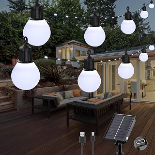 Solar String Lights Outdoor Garden, USB Rechargeable, 32.8Ft/10m 100 LED