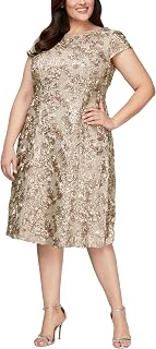 Alex Evenings Plus Size Women's Short Sleeve Fluttering Dress for Special Occasions