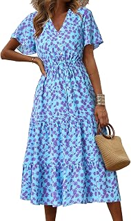 PRETTYGARDEN Floral Dress for Women 2026 Summer Casual Short Sleeve Maxi Dresses V Neck Tiered Flowy Boho Beach Sundress