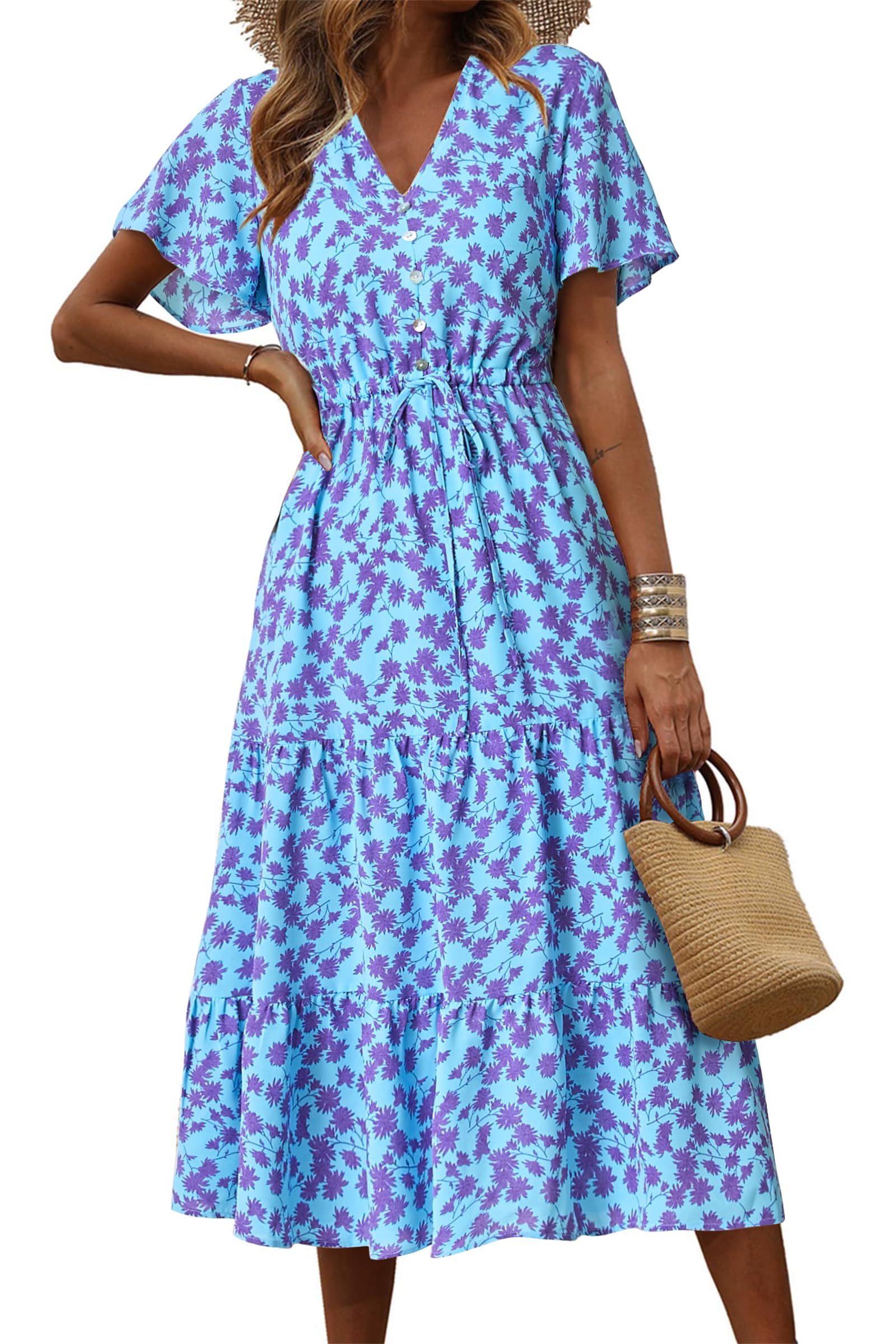 PRETTYGARDEN Floral Dress for Women 2026 Summer Casual Short Sleeve Maxi Dresses