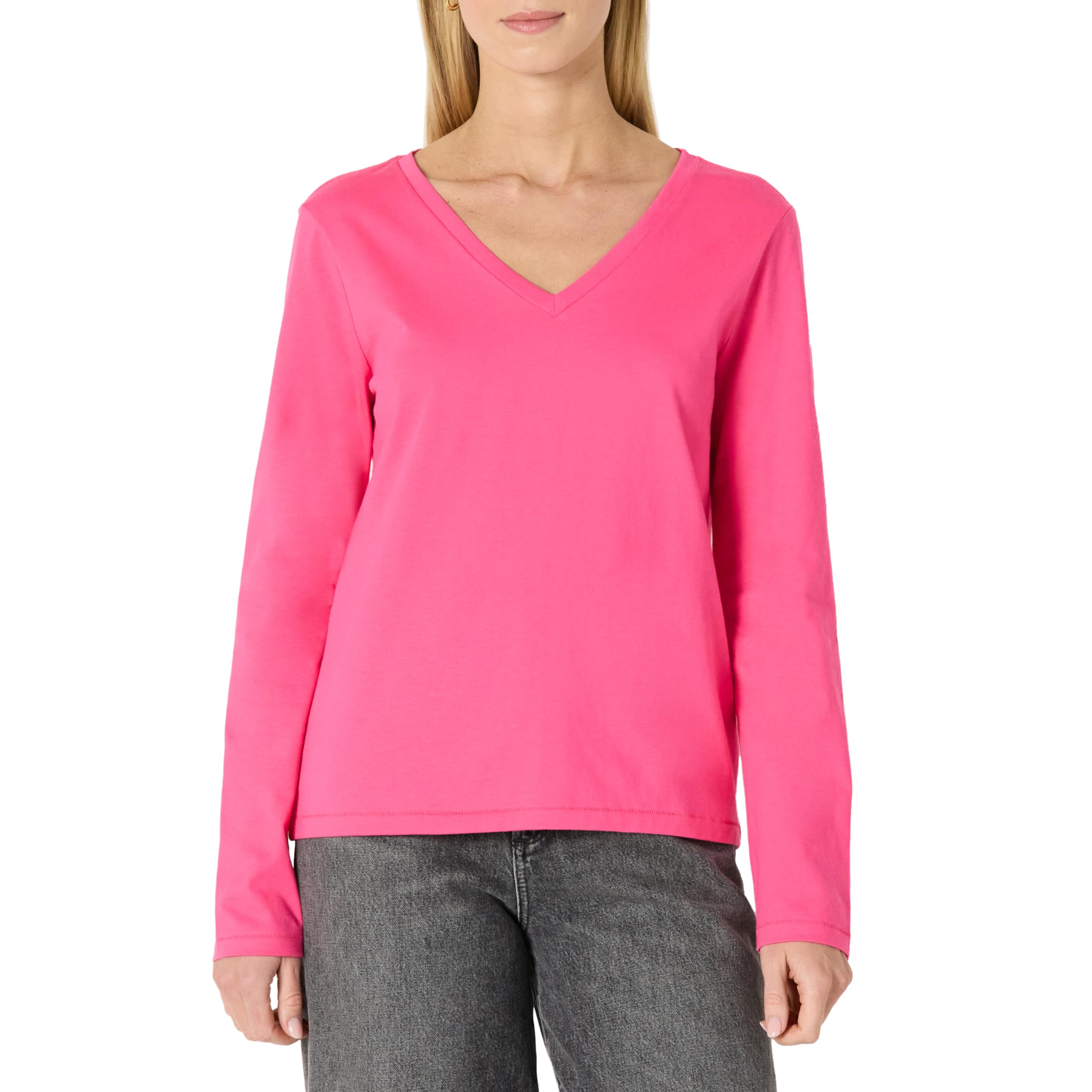 Amazon Essentials Womens 100% Cotton Regular-Fit Long-Sleeve V-Neck T-Shirt