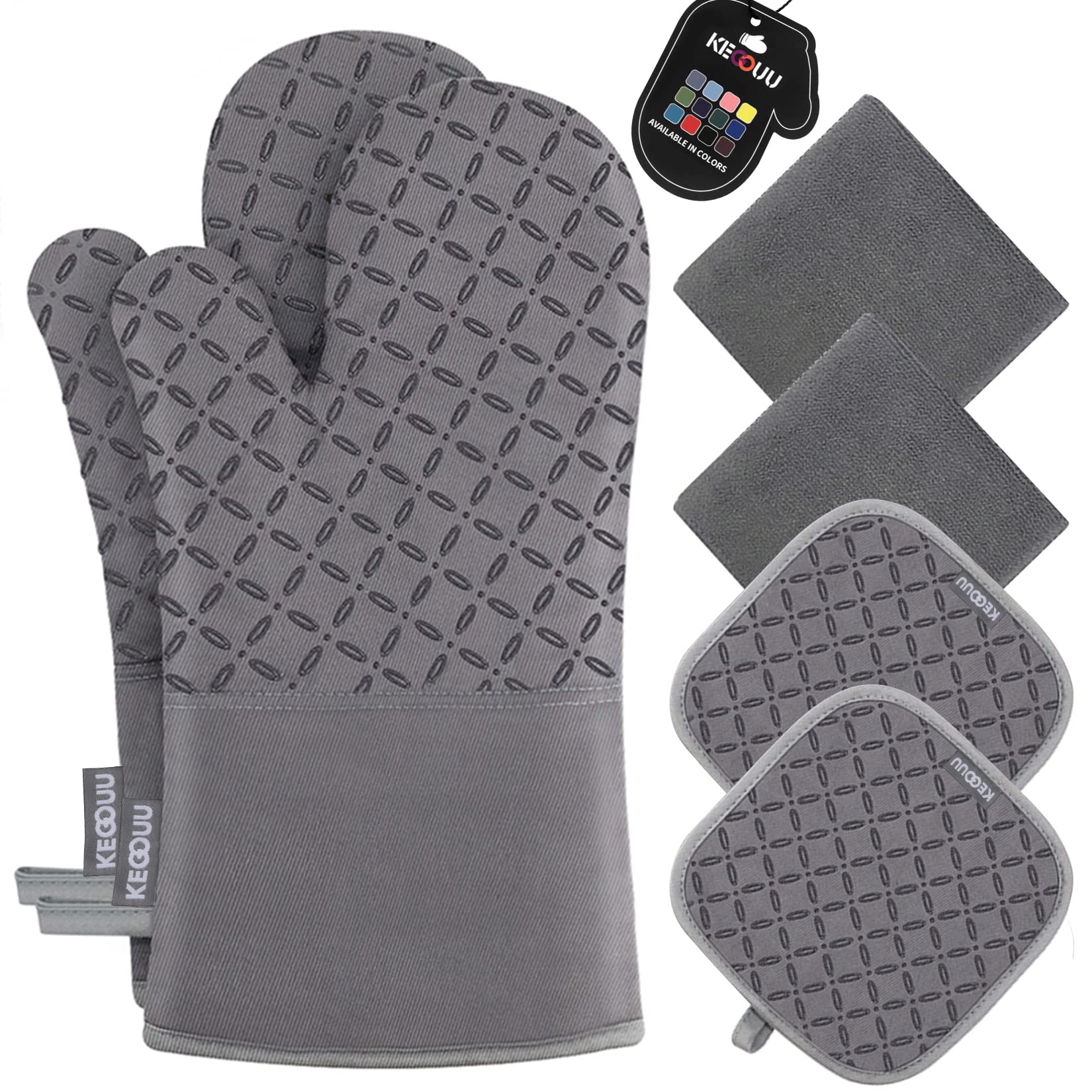 KEGOUU Oven Mitts and Pot Holders 6pcs Set, Kitchen Oven Glove High Heat Resista