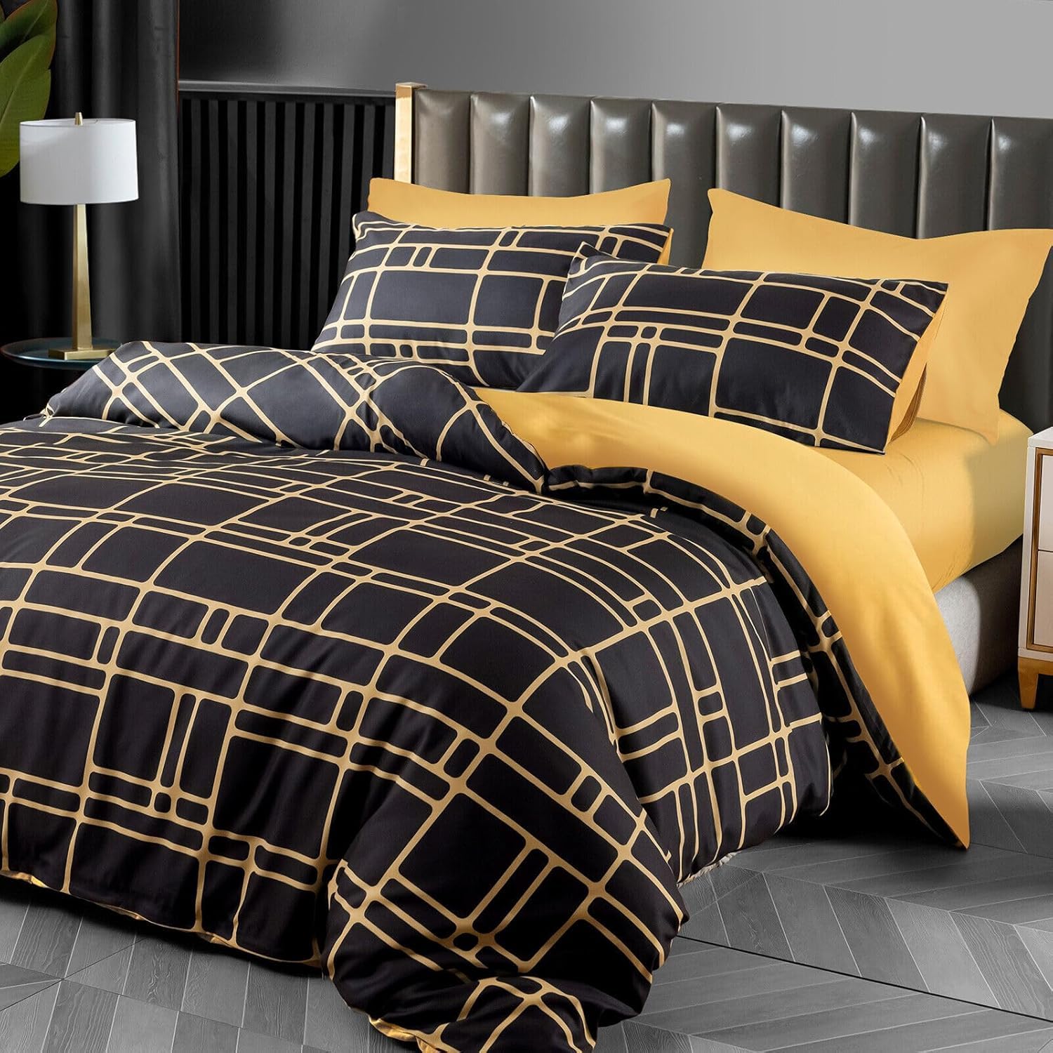 Pamposh Bedding Set, Microfibre Duvet Cover Set Charcoal with Zip, Premium Quali