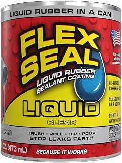Flex Seal Liquid Rubber Sealant Coating, Waterproof, Clear, 16 oz | Stops leaks fast, brush, roll, dip or pour on, UV resistant, prevents rust, corrosion, roof, basement, RV, gutters, masonry