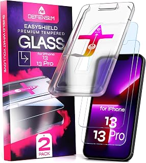 Defenslim for iPhone 13/13 Pro Screen Protector (2Pack), Easy Auto-Align Install Kit, 6.1" Tempered Glass, 9H Hardness, Ultra HD Clear, Case Friendly, EasyShield