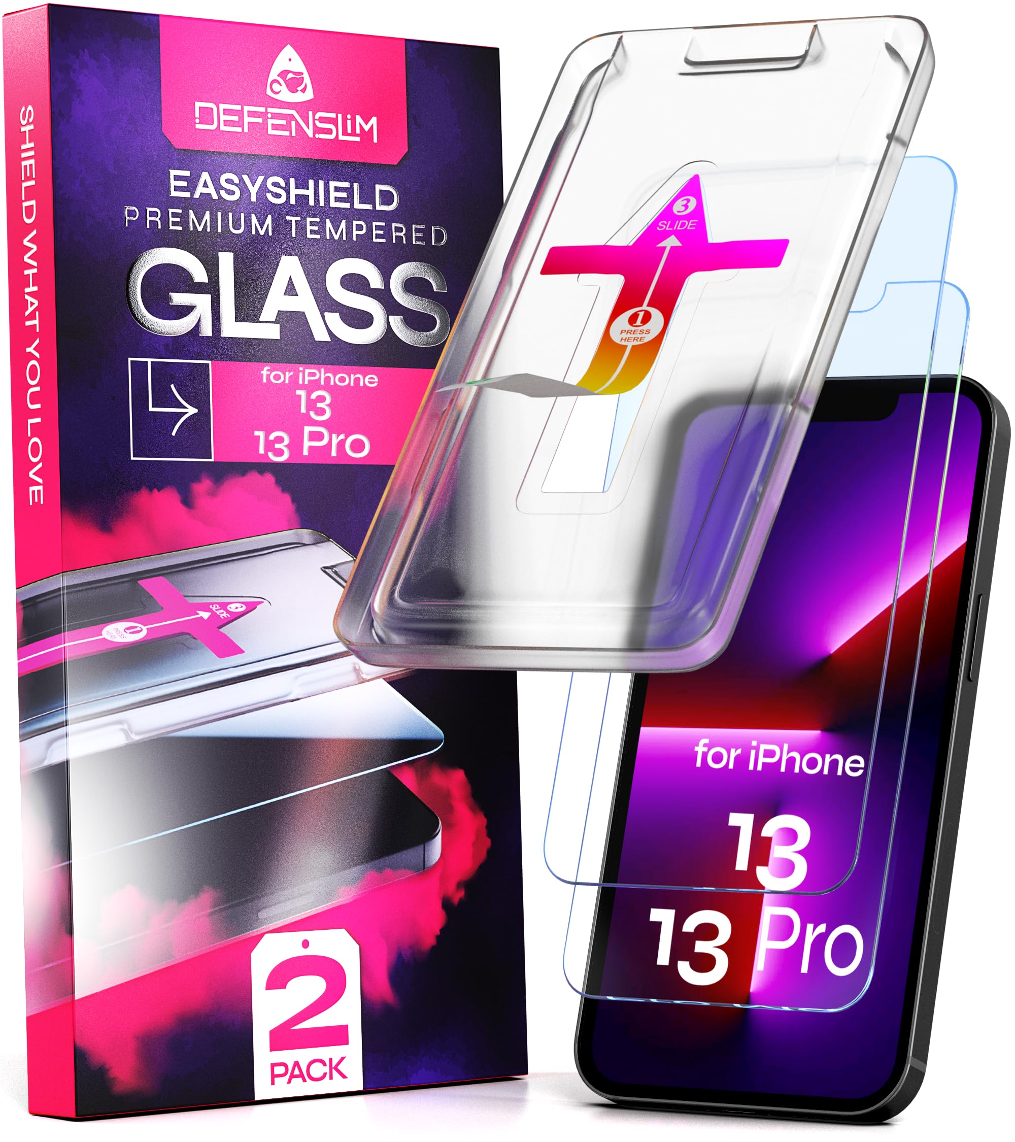 Defenslim for iPhone 13/13 Pro Screen Protector (2Pack), Easy Auto-Align Install