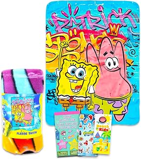 Nickelodeon Spongebob Throw Blanket Bundle - Spongebob Squarepants Kids and Teens Blanket for Bedroom Decor Plus Stickers, More for Boys and Girls | Spongebob Blanket Size 45" x 60"