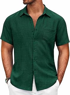 COOFANDY Men's Short Sleeve Button Down Shirt Casual Summer Beach Shirt with Pocket