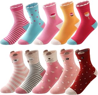 Kids Girls Crew Socks Cotton Dress Cute Cat Unicorn Animal Ice Cream Rainbow Designs Seamless Toe Ages 1-11