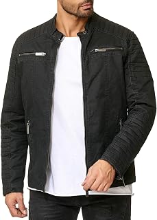 RED BRIDGE Men's Jacket Faux Leather Biker Casual Ribbed Fashion Cotton Jacket