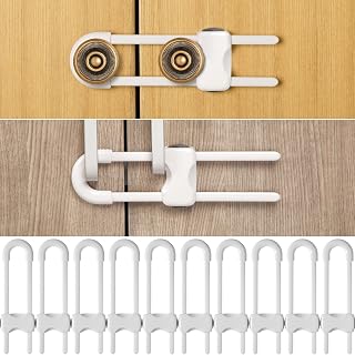 Jetec 10 Pack Baby Proof Cabinet Locks Adjustable U Shaped,White | No Adhesive No Drill Child Safety for Cupboards Doors Fridge Closet, Fits Knobs or Handles, Pet Proof Without Tool Install