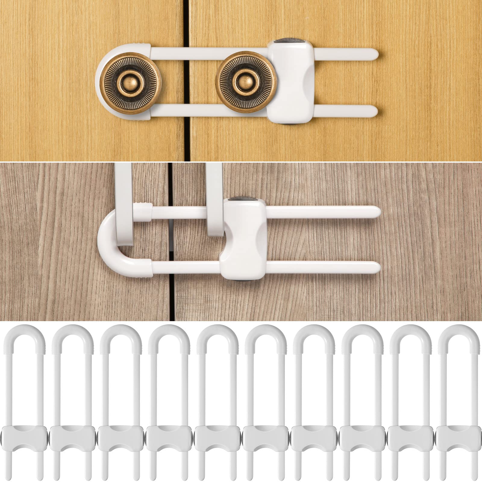 Jetec 10 Pack Baby Proof Cabinet Locks Adjustable U Shaped,White | No Adhesive N