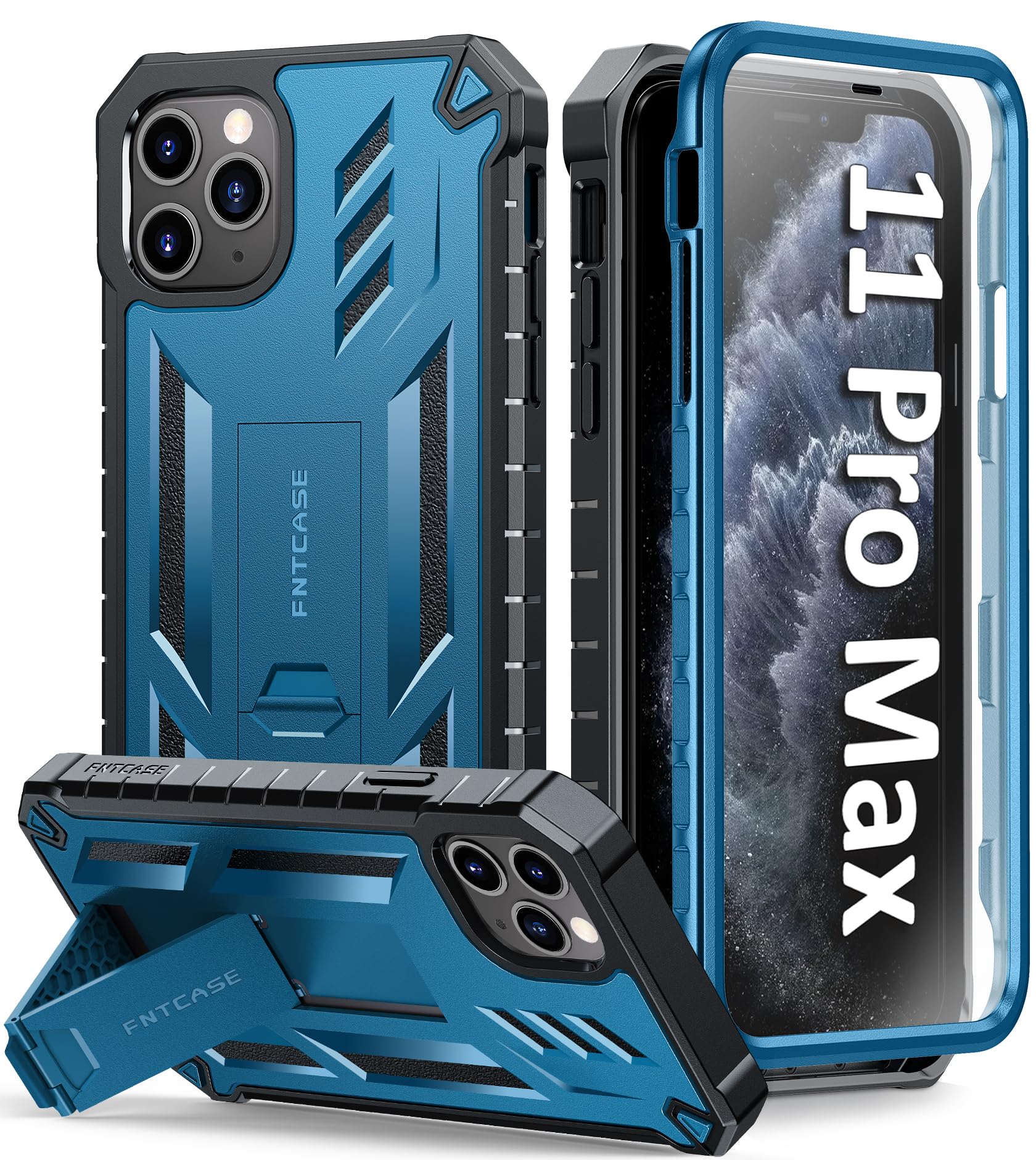 FNTCASE for iPhone 11 Pro Max Case with Built-in Screen Protector Blue