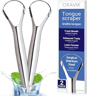 ORAVIX Tongue Scraper (Pack of 2), Tongue Scraper for Bad Breath, Tongue Cleaners Stainless Steel, Metal Tongue Scraper, Tongue Scraper for Adults Fresher Breath, Tongue Scraper Stainless Steel