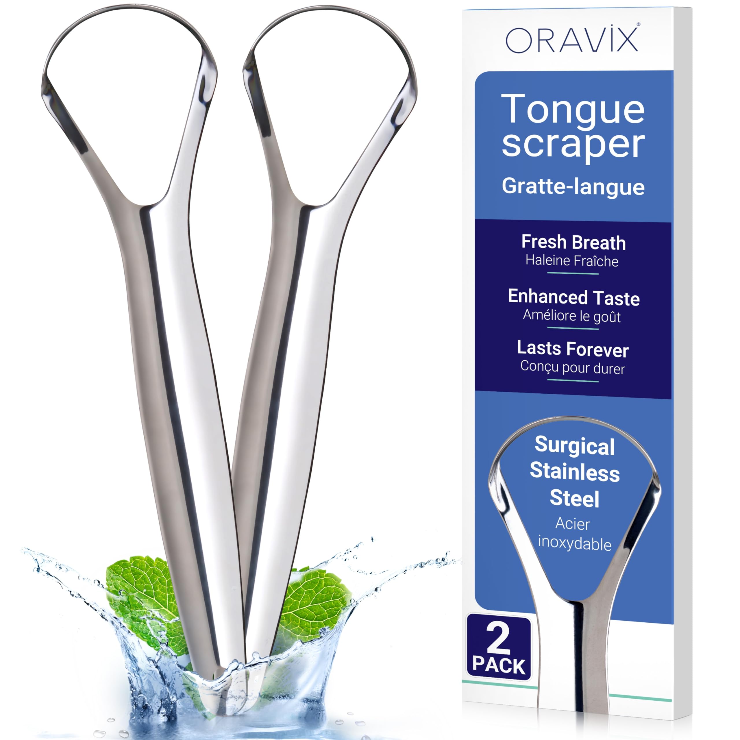 ORAVIX Tongue Scraper (Pack of 2), Tongue Scraper for Bad Breath, Tongue Cleaner