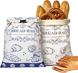 2 Pcs Beeswax Bread Bags,With Buckle Reusable Bread Bag,Large Capacity for Homemade Bread,Sourdough Bread Bags,Cotton Beeswax Bag for Fresh Bread Storage