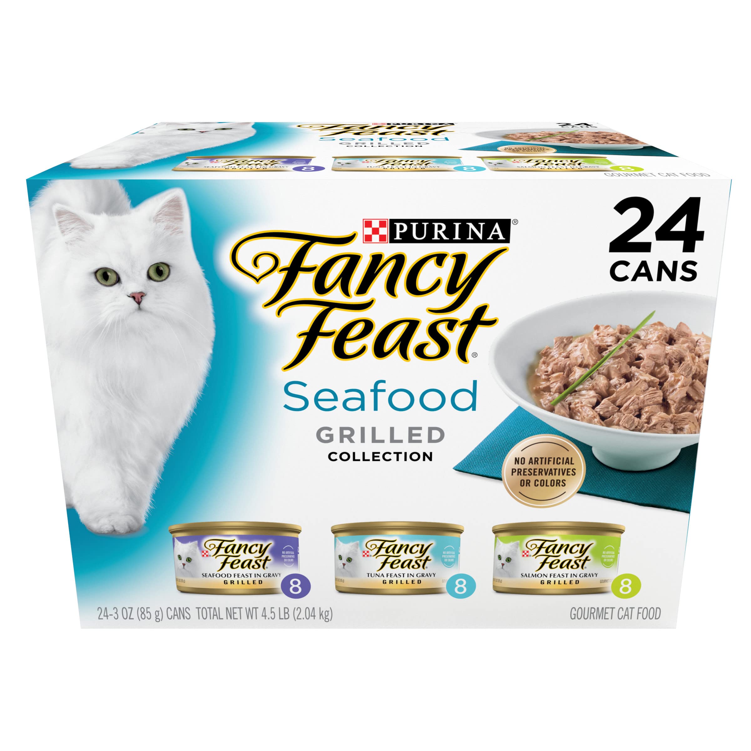 Purina Fancy Feast Grilled Seafood Wet Cat Food, 3 oz Cans, 24-Pack | Variety Pa