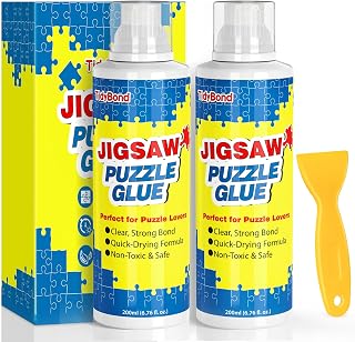 Jigsaw Puzzle Glue, Clear Quick-Dry Sealer, Sponge Tip & Squeegee, 200 ML x2