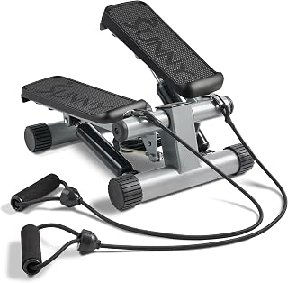 Sunny Health & Fitness Mini Stair Stepper w/Resistance Bands for Home Gym | Full Body Cardio, Adjustable Step Height, Hydraulic Resistance, LCD Meter, No Assembly, 300 lb Capacity, SunnyFit App