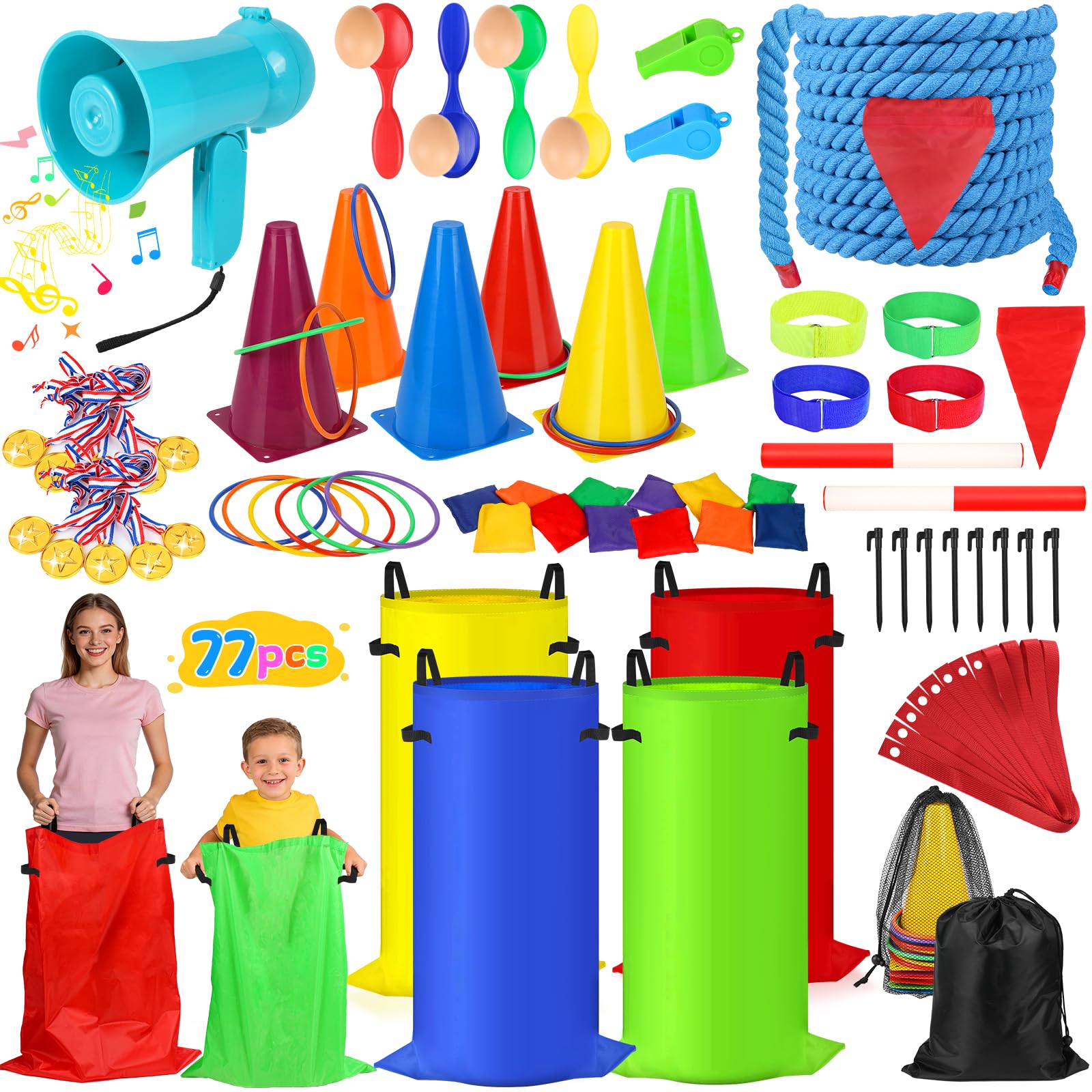 FUSPWEAO 77 Pcs Field Day Games, 8-in-1 Outdoor Games for Kids and Adults | Pota