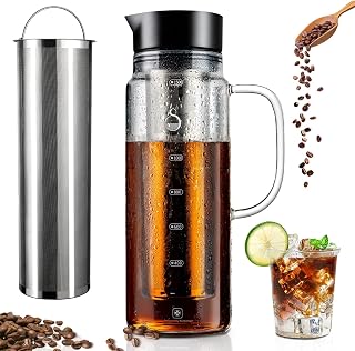 SAMBANGAN Cold Brew Coffee Maker Iced Coffee Maker Ice Tea Maker Glass Airtight - 1.5L/51oz Drinking Glasses, Drinking vessels, Coffee Services in the Nature of Tableware