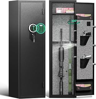 2-3 Rifle Safe, Gun Safe for Rifles and Pitols, Quick Access Digital Gun Cabinet for Rifles and Pistols with Backlit Keypad, Rifle Safe with Adjustable Gun Rack and Removable Shelf for Home
