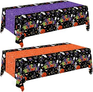 2 Pack Halloween Tablecloth, 54 x 108 Inch Disposable Plastic Table Cover, Halloween Party Supplies for Halloween Decor