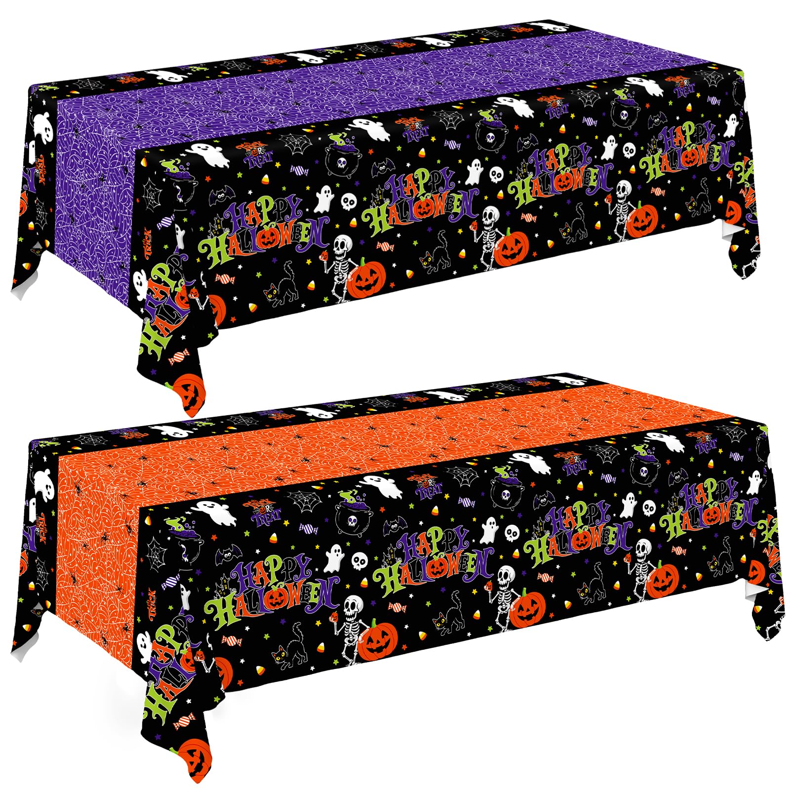 2 Pack Halloween Tablecloth, 54 x 108 Inch Disposable Plastic Table Cover, Hallo