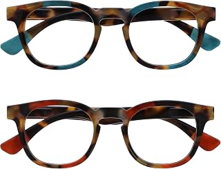 OPULIZE Ava RR62-QZ +3.00 Pack of 2 Round Flattering Frame Anti-Scratch Spring Hinges Brown Scales Red Turquoise Touch Red Men Women