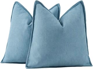 MADIZZ Textured Chenille Euro Sham Pillow Covers Pack of 2 Natural Soft Decorative Accent Pillowcases Boho Neutral Couch Throw Pillow for Bed Home Decor for Sofa Livingroom 26x26 inch Blue