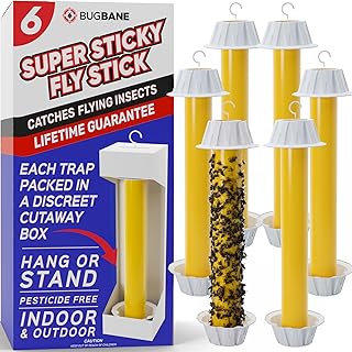 Fly Stick Sticky Fly Traps for Indoors Outdoor 6pk. Non-Toxic Super Sticky Hanging Flies Catcher Paper Tape Strips for Home. Catches All Bugs and gnats. Indoor Outdoor House Flying Insect Trap.