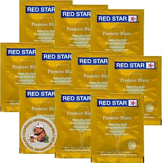 Red Star Premier Blanc Wine Yeast (10PK) Sold by CAPYBARA Distributors Inc. | Great for Making Wine Cider Mead Kombucha at Home, 5 g Sachets, Saccharomyces cerevisiae