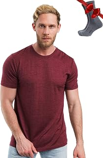 [FUFSAWS] Merino.tech Camiseta de Lana de Merino para Hombre - Camiseta Interior de Lana de Merino 100% orgánica Capa Base Ligera + Calcetines de Lana para Senderismo (Burgundy Wine, Medium), #REF!