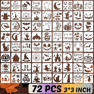 72 Pcs Halloween Stencils for Painting Set, 3*3 Inch Reusable Bat Cat Ghost Scar Painting Templates - Stencil Crafts Drawing Templates for Home Wall Murals, Canvas Wood Signs Party Supplies Decoration