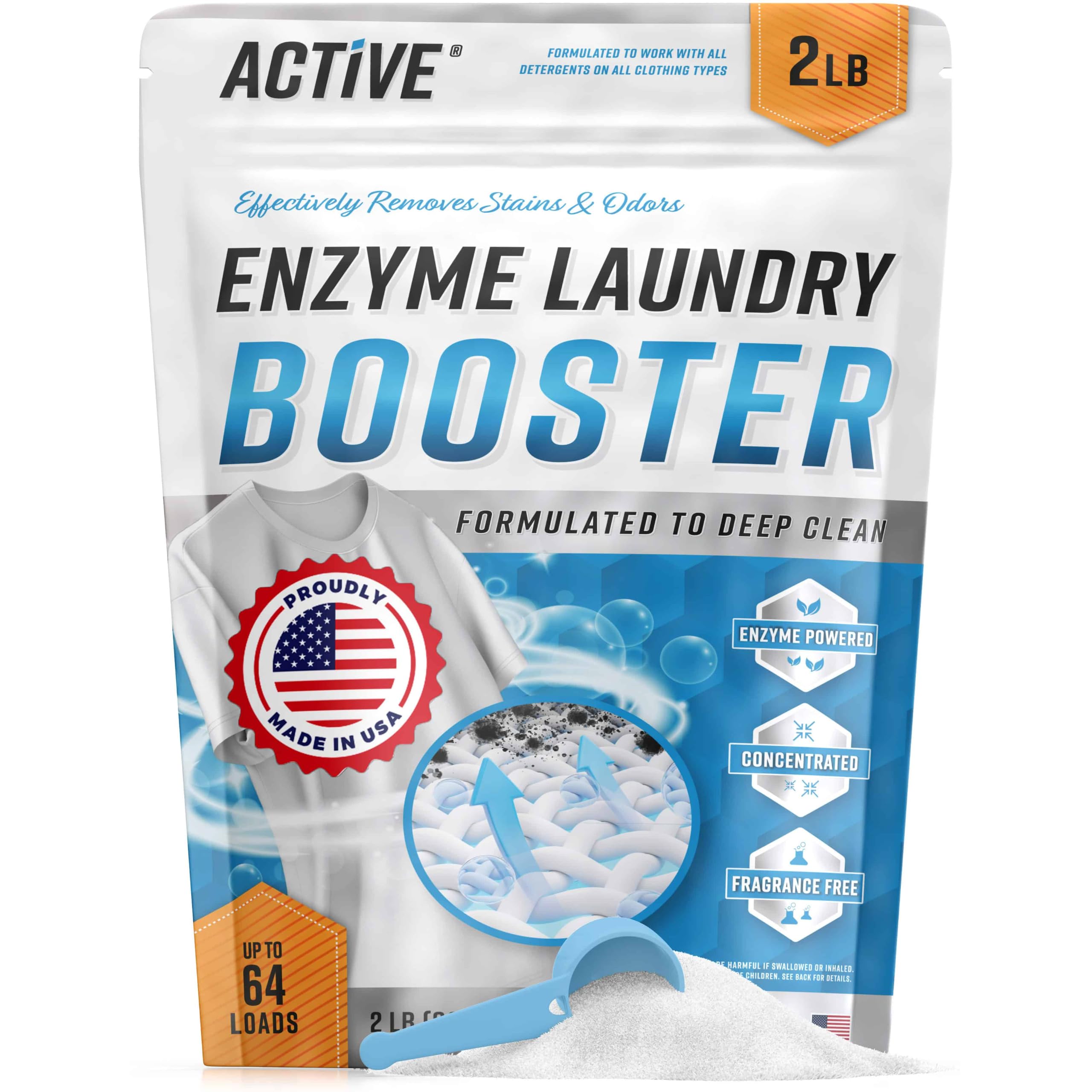Enzyme Laundry Booster Odor Remover - 2 lbs Unscented Enzymatic Clothes Stain Cl