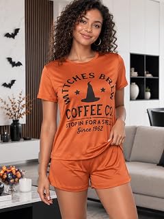 Women's 2 Piece Pajamas Set Short Sleeve Crew Neck Dog Print Top and Shorts Matching Sleepwear Room Wear for Home and Travel