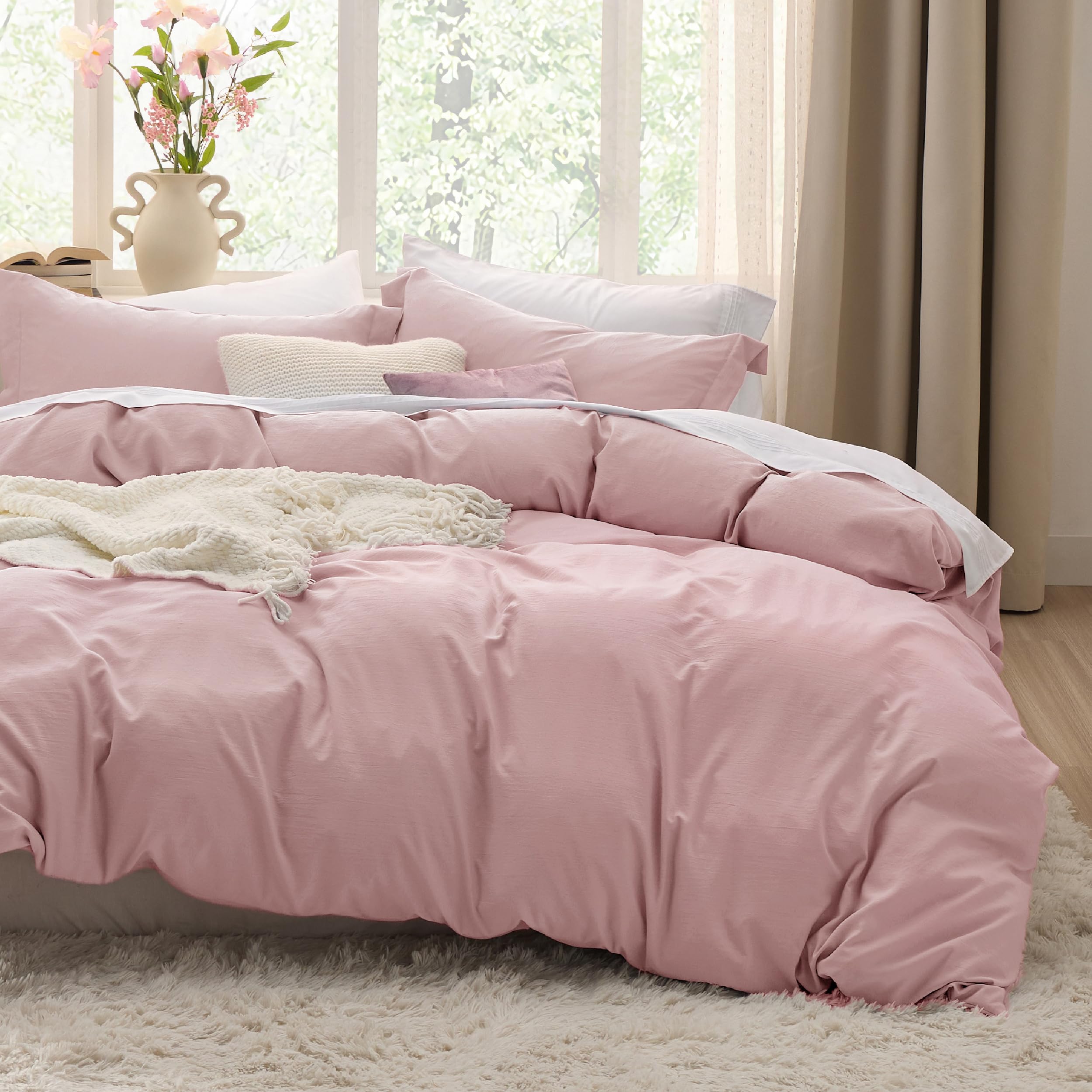 Bedsure Pink Duvet Cover King - 3Pcs Prewashed Soft Bedding Set