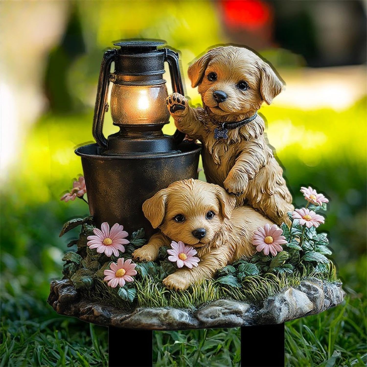 Acrylic Garden Stake with Dogs Playing by Lamp, Indoor Outdoor Acrylic Garden De