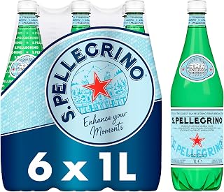 San Pellegrino Sparkling Natural Mineral Water 6x1L | Sparkling water in large format pack ideal for daily consumption, light refreshing drink perfect to accompany meals