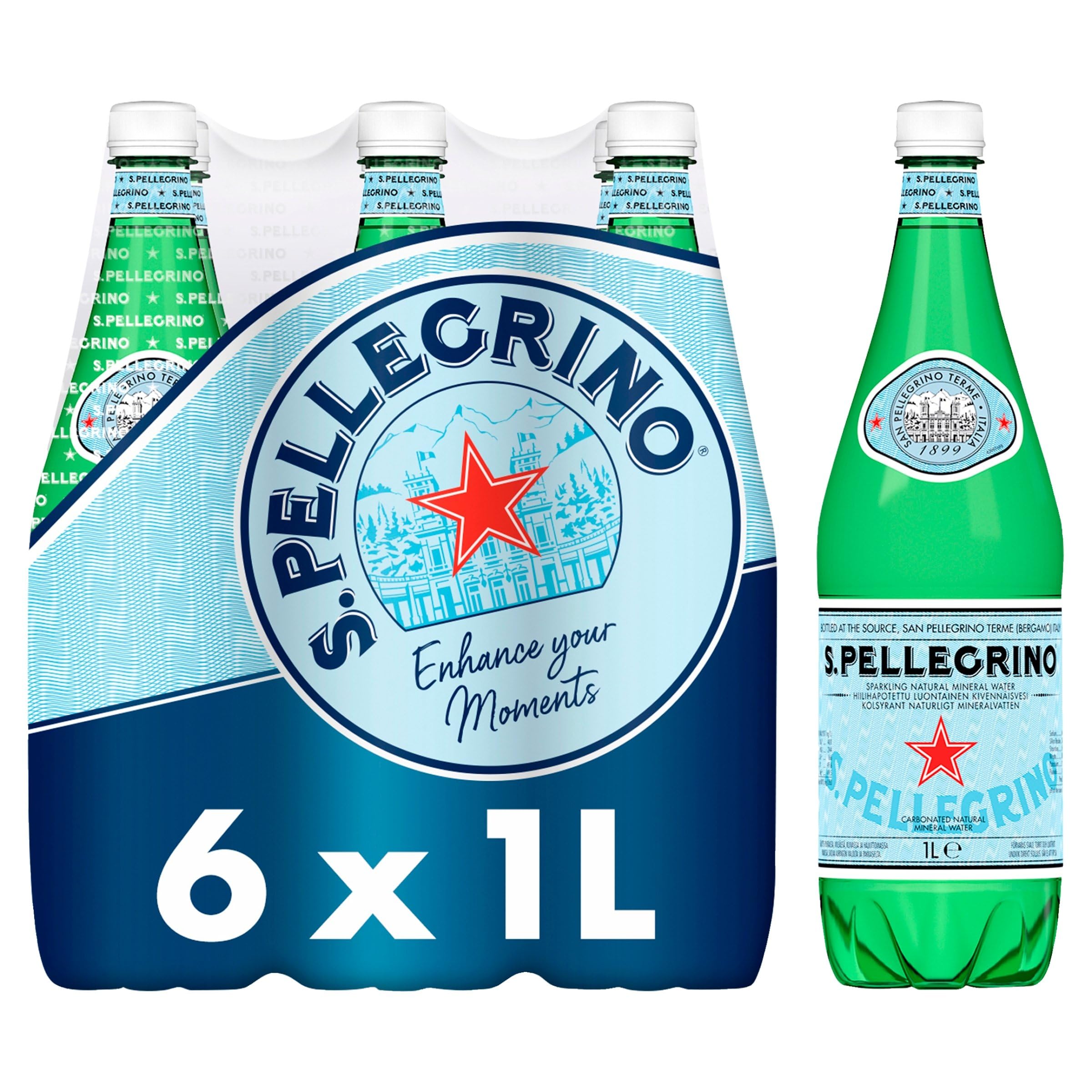 San Pellegrino Sparkling Natural Mineral Water 6x1L | Sparkling water in large f